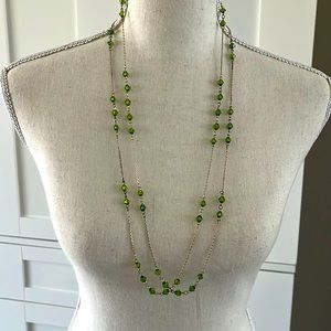 Silver and green beaded necklace